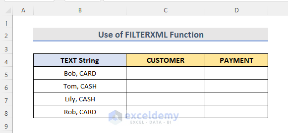 FILTERXML Formula to Split in Excel