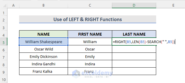 applying formula for the last name only
