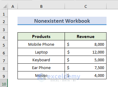 Dataset for Showing Subscript Out of Range Error for Nonexistent Workbook