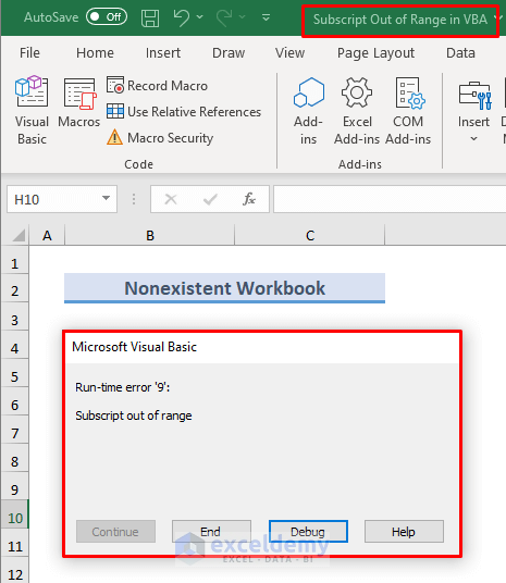 Showing Subscript Out of Range Error for Nonexistent Workbook