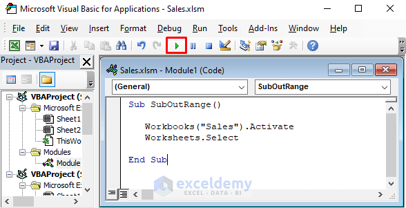Running VBA Code to Select Sheets of Sales Workbook