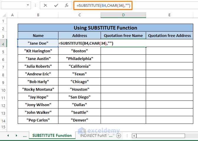 substitute function -How to Remove Hidden Double Quotes in Excel