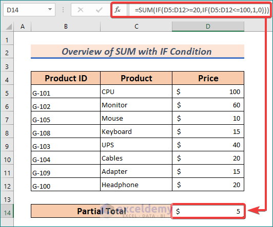 sum if condition in excel