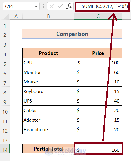 Sum If Different Comparison Criteria is Required in Excel