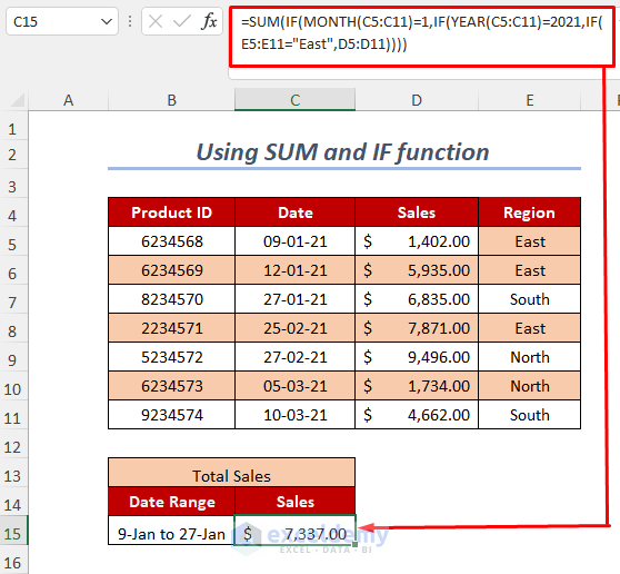 using SUM and IF function