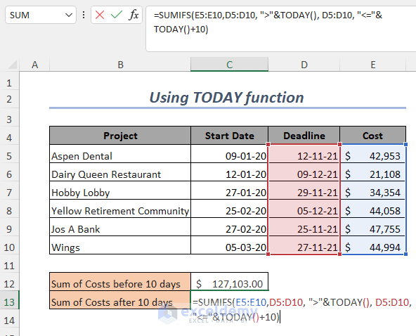 using TODAY function
