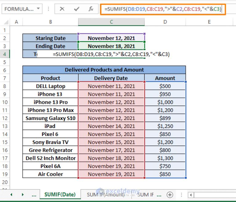 How To Sum Between Two Numbers Formula In Excel