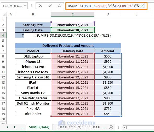 sumif function between dates-How to Sum Between Two Numbers Formula in Excel