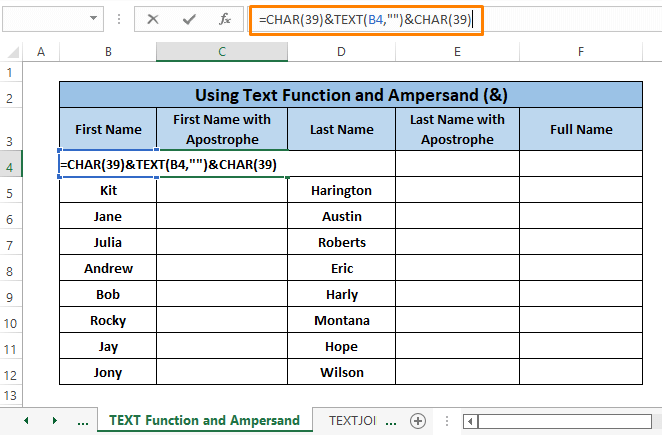 text function and ampersand-How to Concatenate Apostrophe in Excel