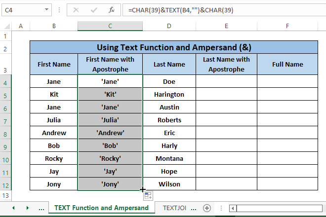 text function and ampersand 
