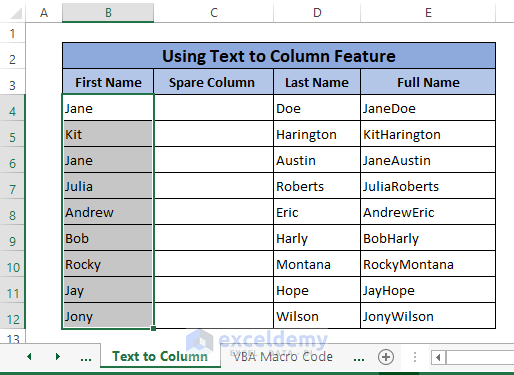 text to column final result-Remove Trailing Spaces in Excel