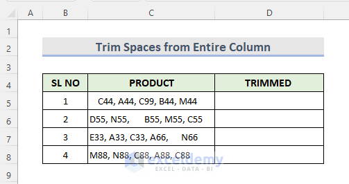 Trim Spaces from Entire Column Text in Excel