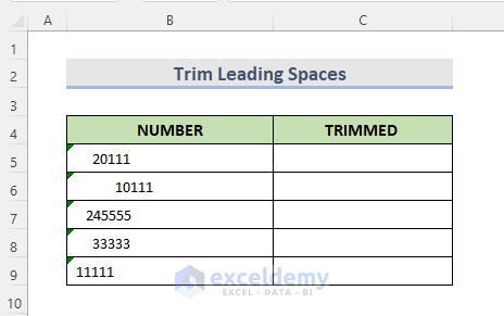 Trim Leading Spaces from a Numeric Column Text in Excel