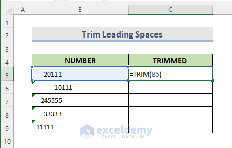 Trim Leading Spaces from a Numeric Column Text in Excel
