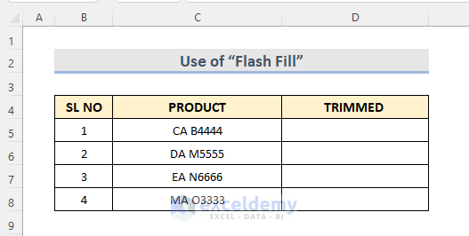 Use of “Flash Fill” Option To Trim Text in Excel