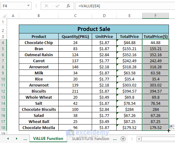 VALUE formula-How to Remove Dollar Sign in Excel