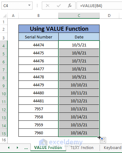 Value Function final result-Convert Serial Number to Date in Excel