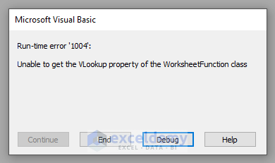 Error Showing to Use the VLOOKUP Function in Excel VBA
