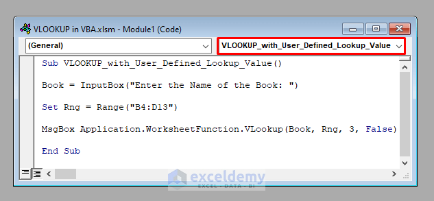 VBA Code to Use the VLOOKUP Function in Excel VBA