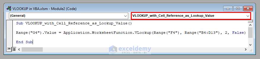VBA Code to Use the VLOOKUP Function in Excel VBA
