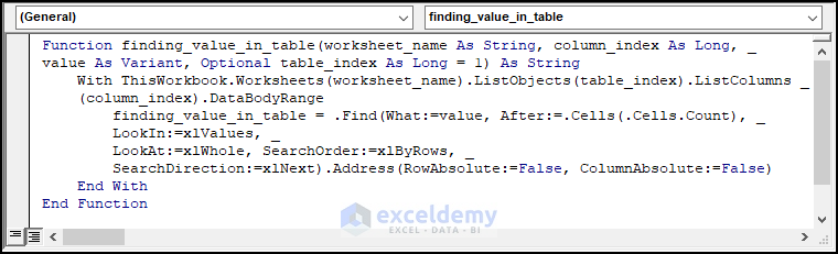 Writing VBA code to find a value from a table