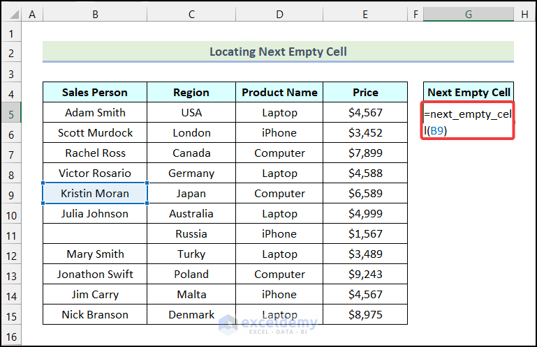 Using newly created formula to find new empty cell using VBA in Excel