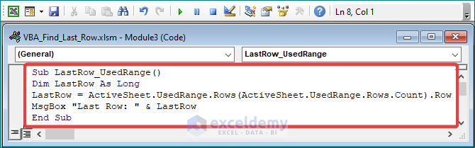Using VBA Used.Range Method to find Last Row in Excel
