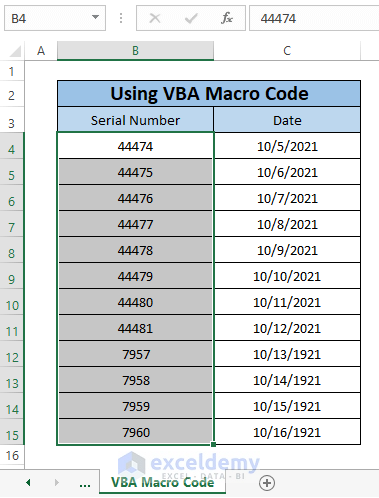 vba macro code result