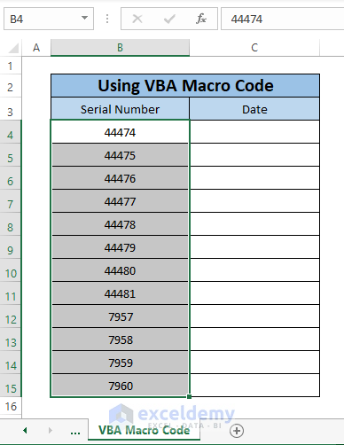 vba macro code-Convert Serial Number to Date in Excel