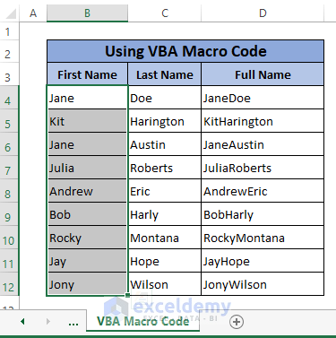 vba macro code final result