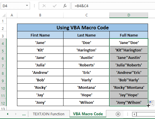vba macro code final result-How to Concatenate Apostrophe in Excel