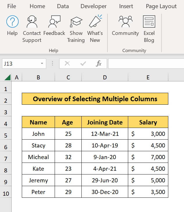 vba select multiple columns