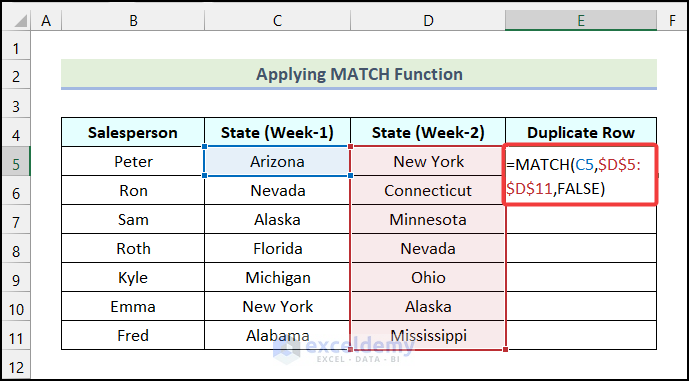 Applying MATCH function find duplicate matches Excel