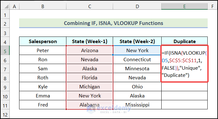 Combining IF, ISNA, VLOOKUP Functions to Find Duplicate Matches