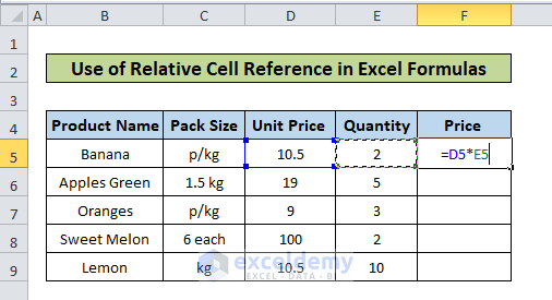 relative cell references in excel formula 