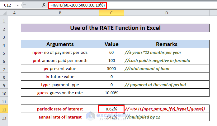 RATE function in Excel