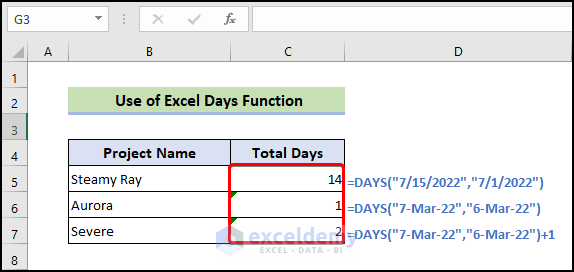 how to use DAYS function in Excel