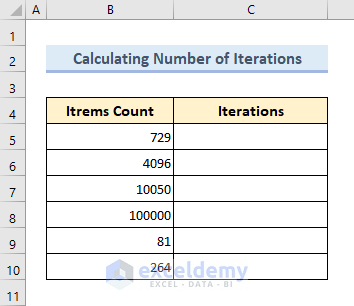 Dataset for calculating the number of iterations using LOG function