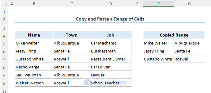 Range of cells copied to another location using Excel VBA