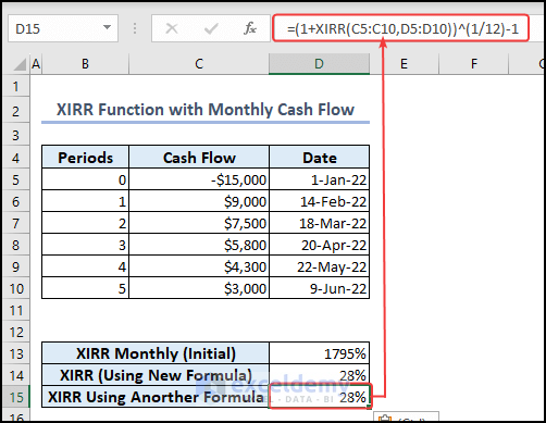 Using XIRR Function in the Equation directly