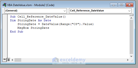 Using Excel VBA DateValue Function with Cell Reference