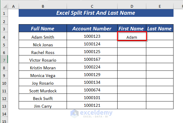 Using Flash Fill to Split First And Last Name