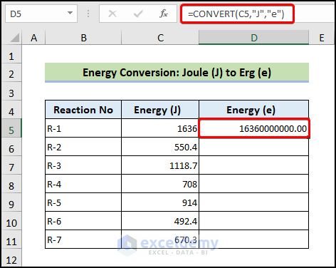Energy Conversion: Joule (J) to Erg (e)