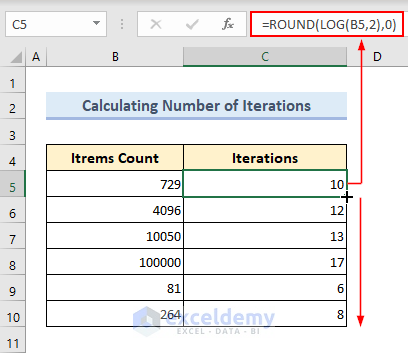 Joining ROUND and LOG functions to find the number of iterations in Binary Search