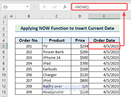 11-Using NOW function to add current date in Excel