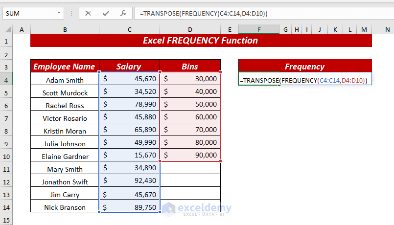 Using Excel TRANSPOSE & FREQUENCY Function to Get Horizontal Array of Results