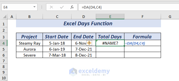Error of Excel DAYS Function