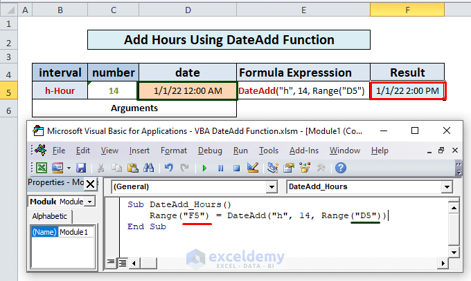 Excel VBA DateAdd Function Add Hours