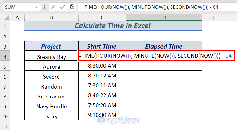 Formula for Calculating Elapsed Time Using TIME Function