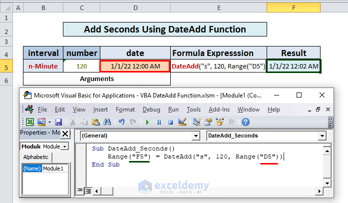 Excel VBA DateAdd Function Add Second